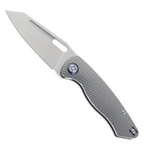 Kunwu Verta Geronimo Folding Knife Diamond Textured Titanium Handle Vanax Plain Edge Satin Finish B718T-1A