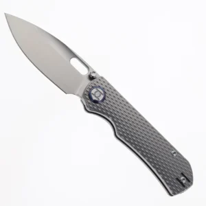Kunwu Compact Verta Excalibur Folding Knife Textured Titanium Handle Satin Elmax Blade B709C-T1A